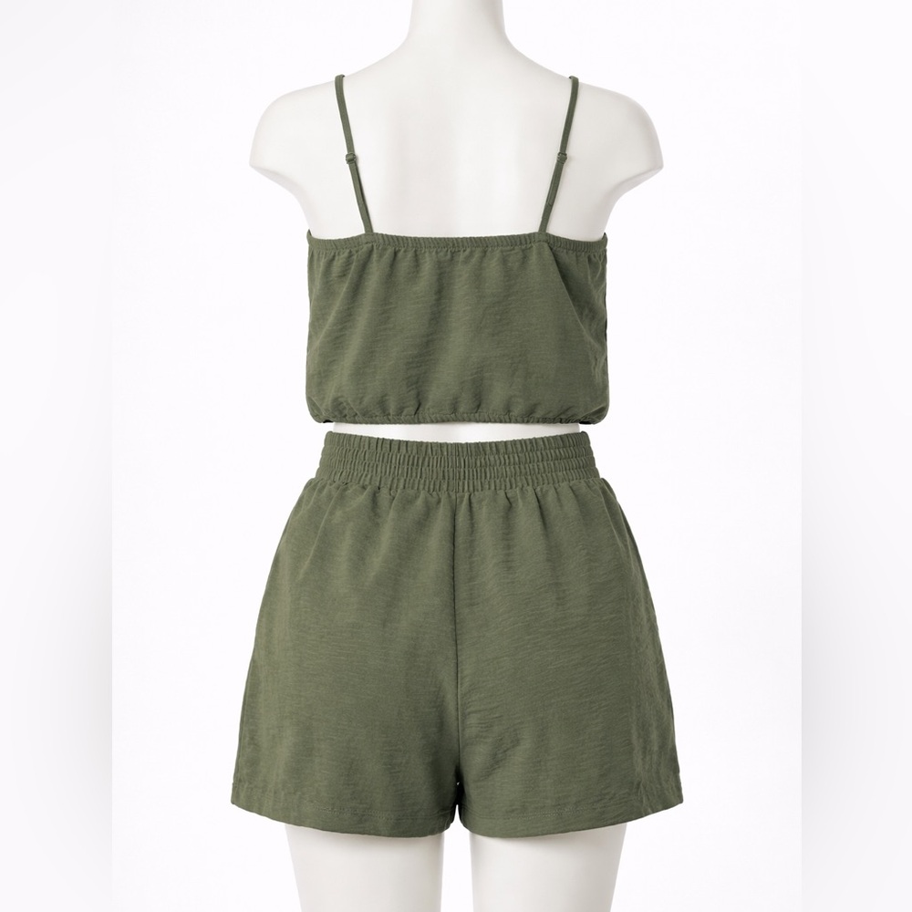 No Boundaries Olive Green Crop Tank & Drawstring Shorts Set - Picture 2 of 3